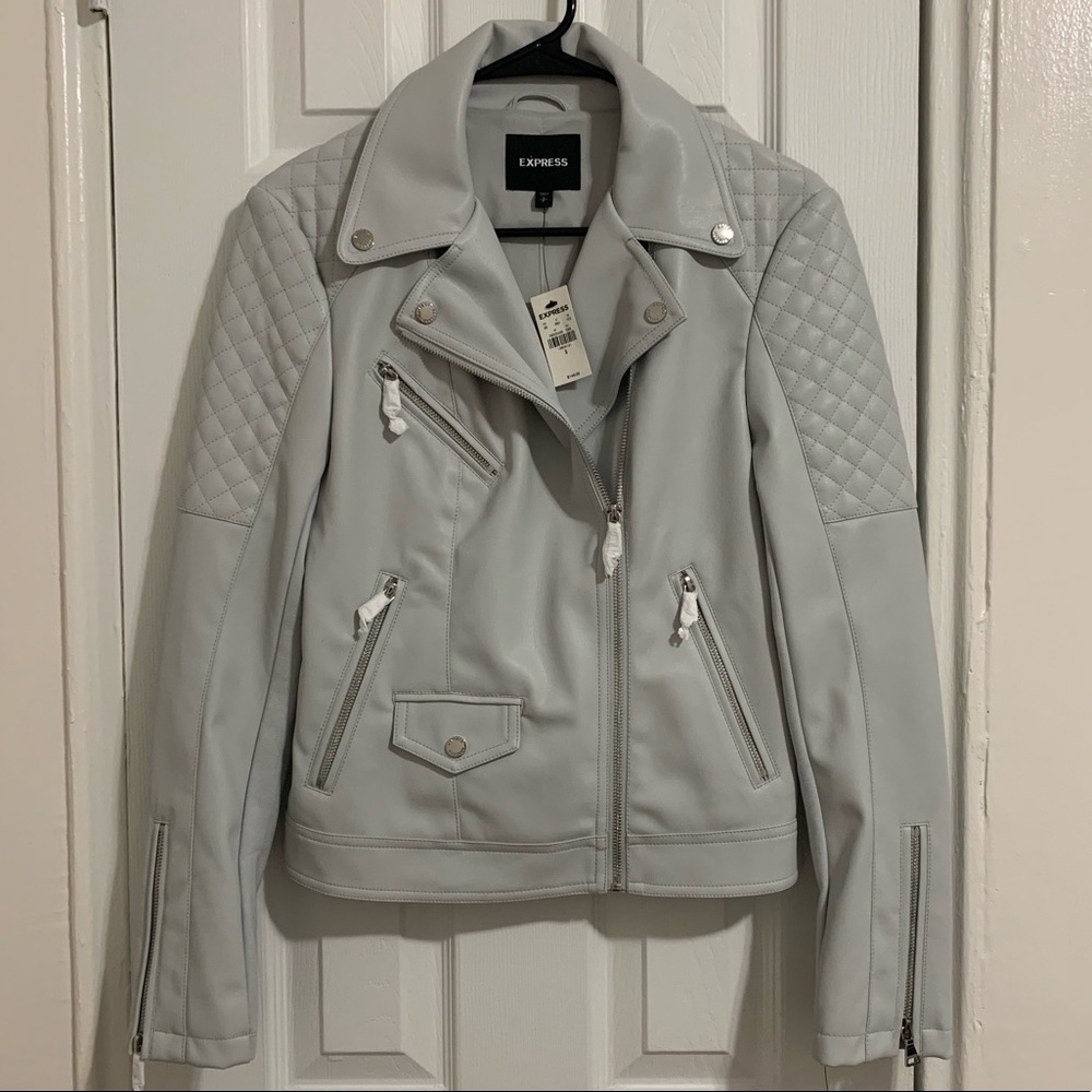 Blueish Grey Express Faux Leather Jacket SZ Small